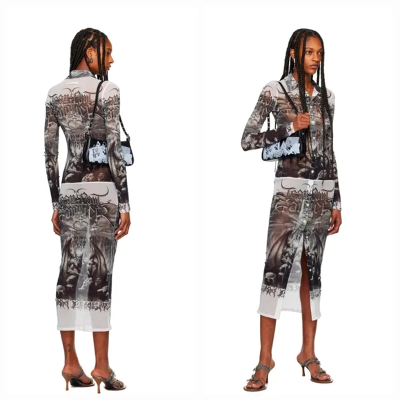 JEAN PAUL GAULTIEP Black & White 'The Diablo' Midi Shirt Dress Size XXS NWT - Picture 6 of 12